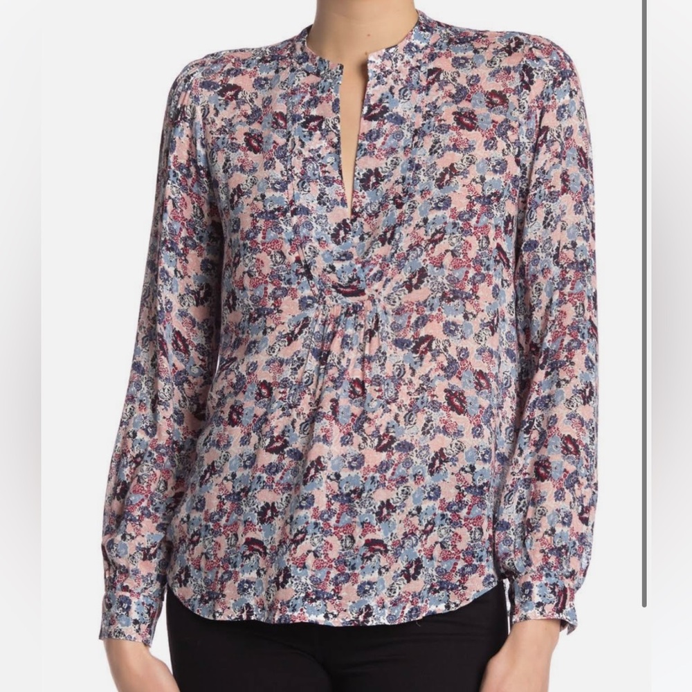 NWT Lucky Brand Popover Peasant Blouse V-Neck Long Sleeve Women’s Small Floral